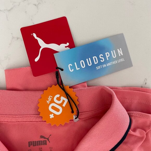 Puma W Cloudspun Activewear Long Slv Polo Top Carnation Pink & Navy Sz XL NWT - Picture 4 of 12